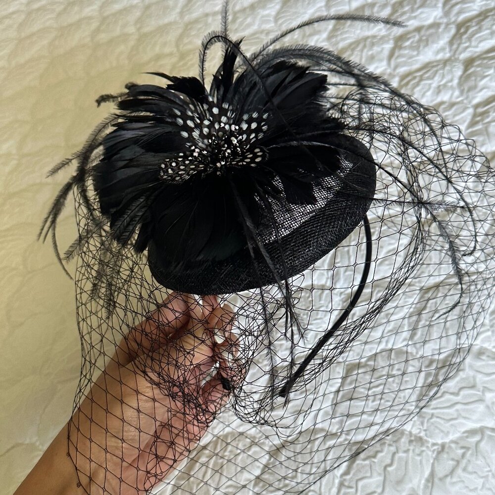Black Kentucky Derby Hat Floral Mesh Women